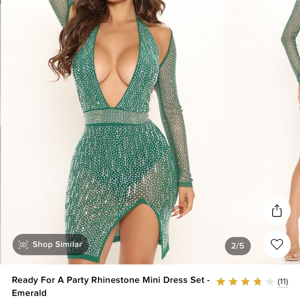 Ready for a party, rhinestone mini cut out dress- emerald